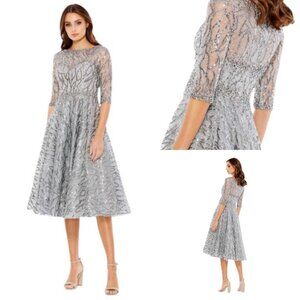 MAC DUGGAL 20252 High Neck Elbow Sleeve Embellished A-Line Dress Size 12 Silver